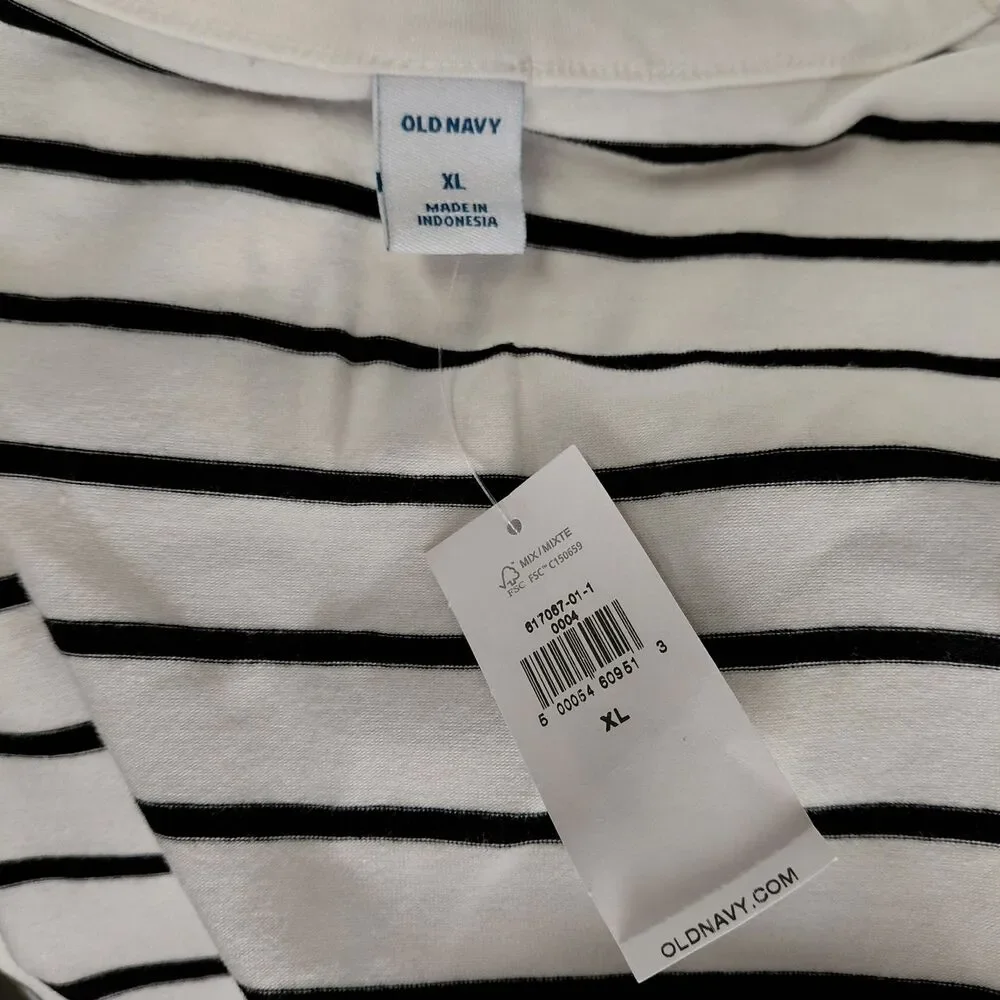 NWT Old Navy LS Knee Length Crew Neck T-Shirt Dress White w/ Black Stripe Sz XL - Picture 6 of 8